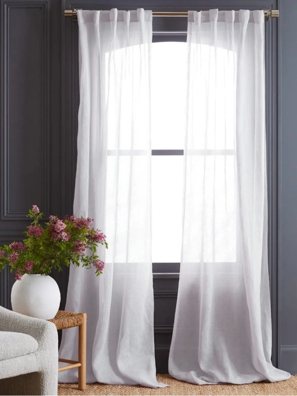 NWOT European Linen White Sheer Curtain Set 48x96 - Retail $92 - Picture 1 of 3